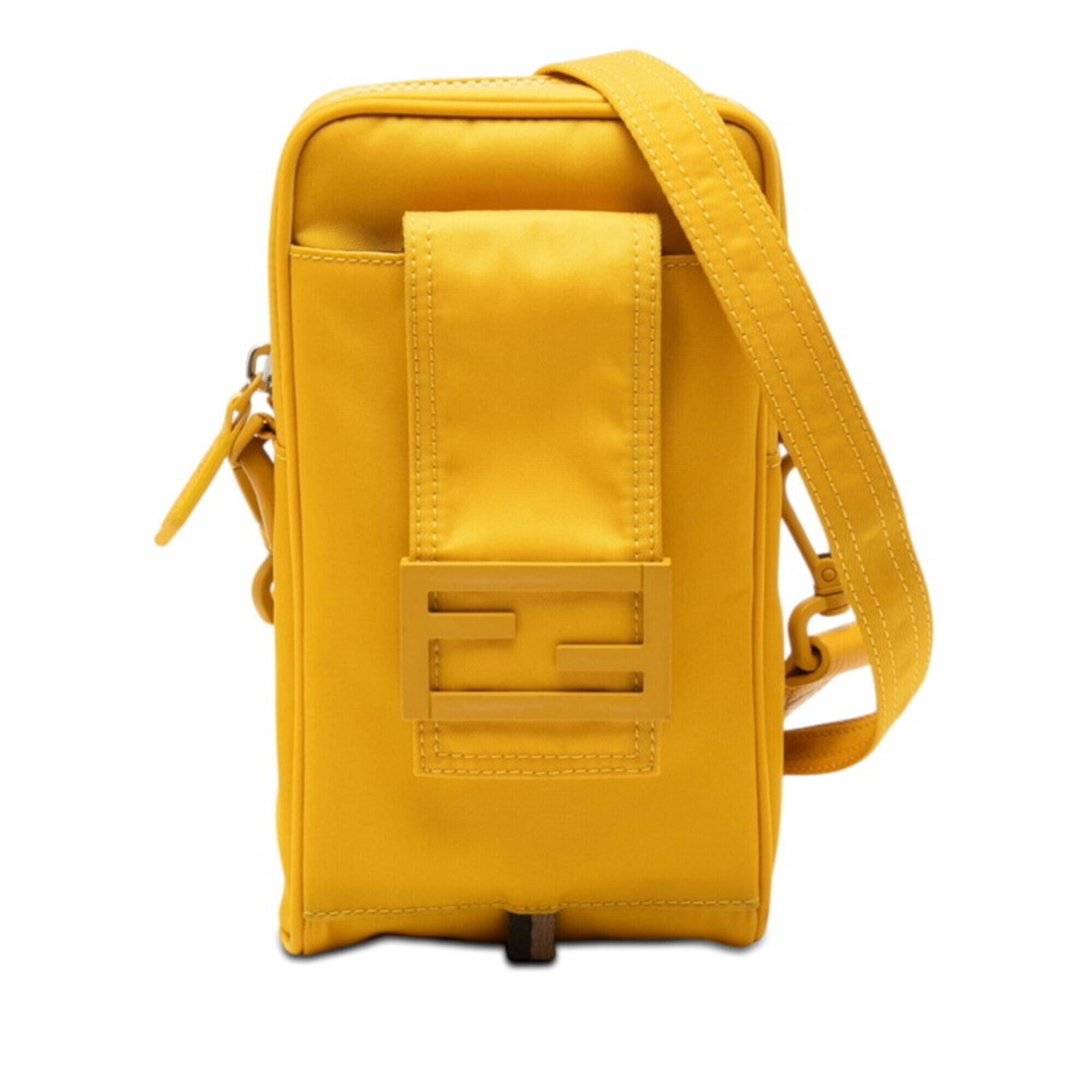 Fendi Ff Logo Crossbody Phone Holder Pouch 7as056 Yellow Nylon Women's Fendi